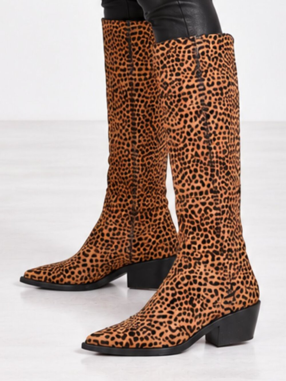 1.State Sage Animal Cheetah Suede Print Western Tall Pull On Boots SZ 9 NEW
